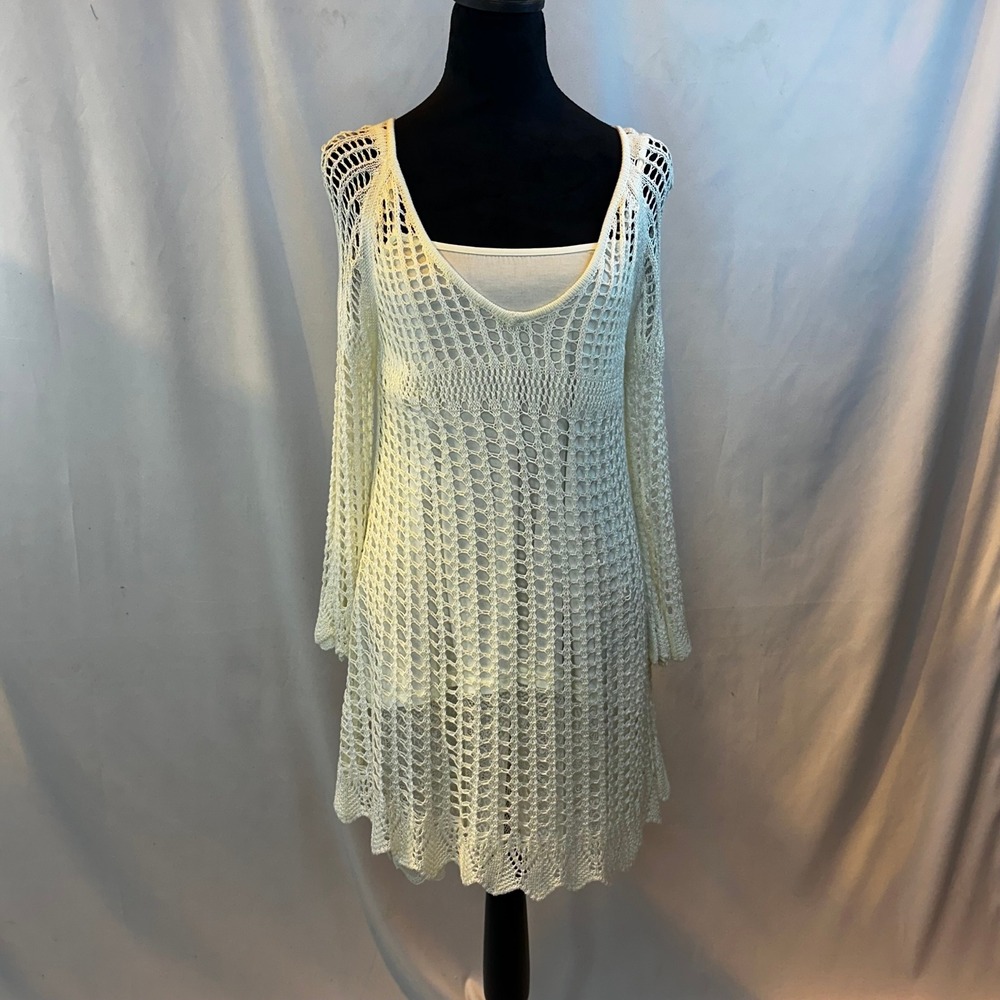 Simply Noelle Women S/M Crochet Dress Ivory Boho Cottagecore 2 Piece Set NWT
